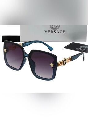 Blue Oversized Square Sunglasses | Luxe Gold Accent Designer Inspired Shades